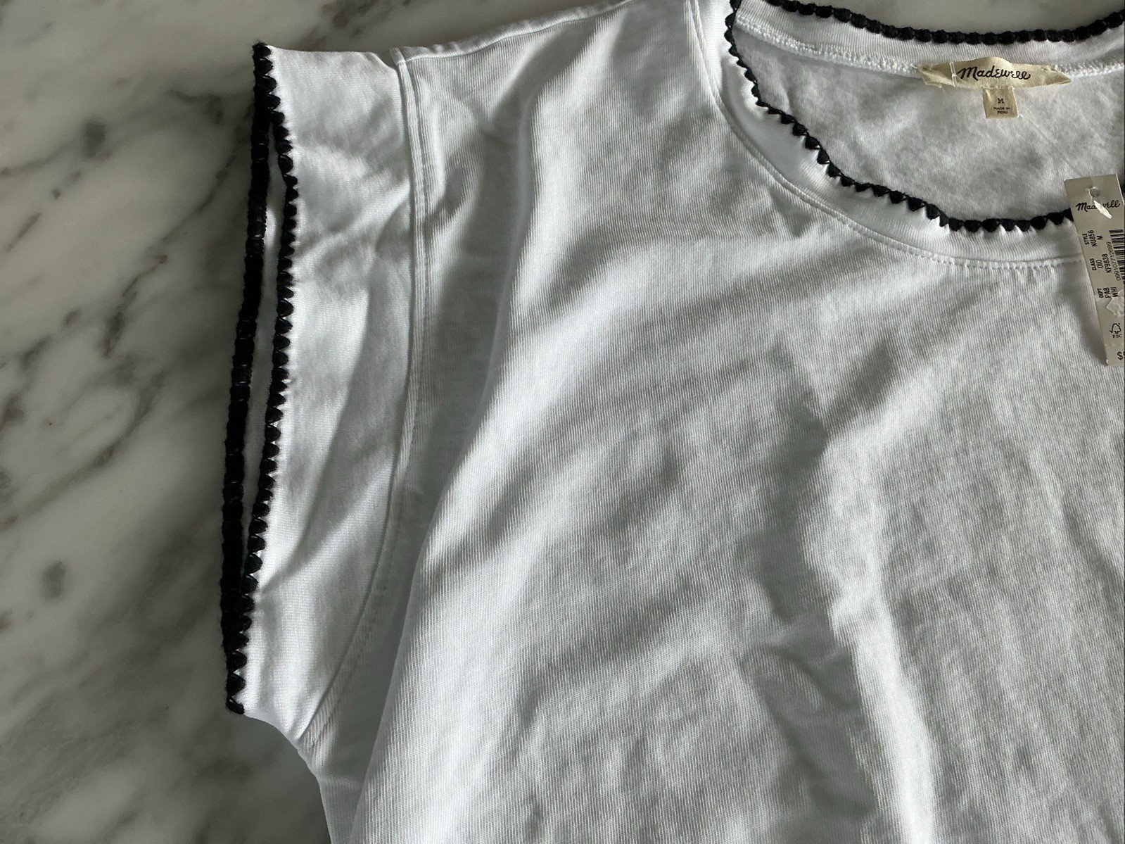 Madewell Side-Cinch Muscle Tee White Top w/ Black Trim Size M NWT