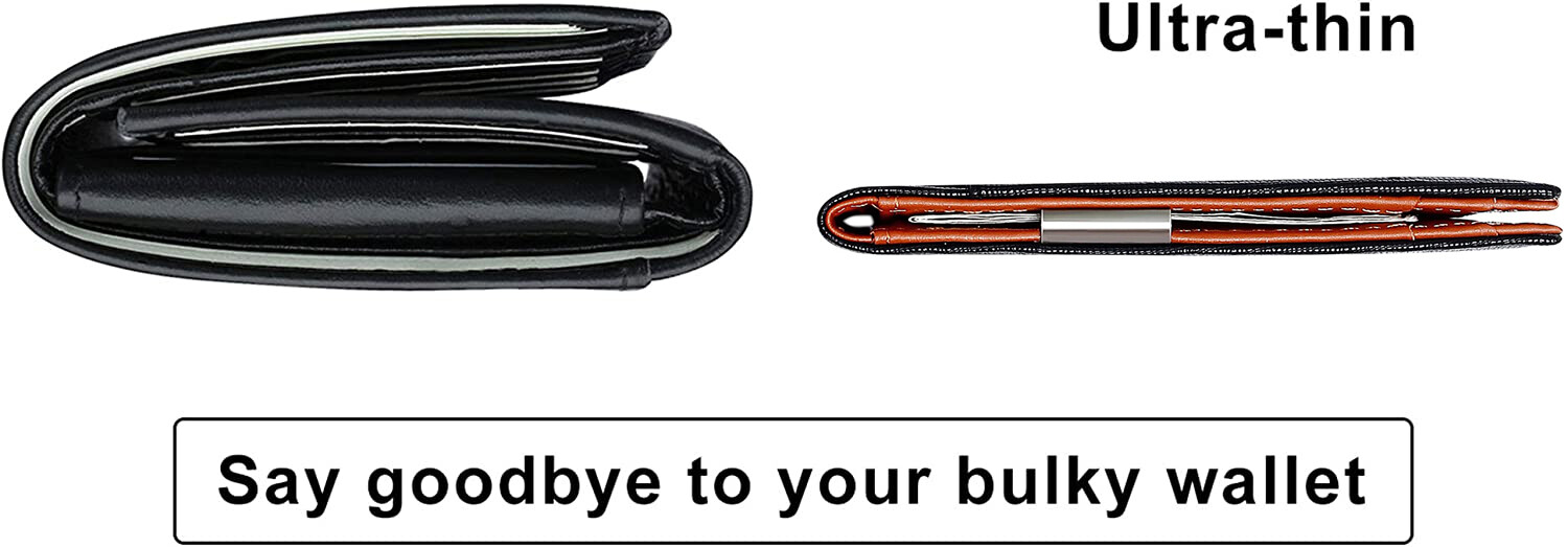 Mens Ultra Slim Money Clip Wallet Front Pocket Purse RFID Blk Genuine Leather US