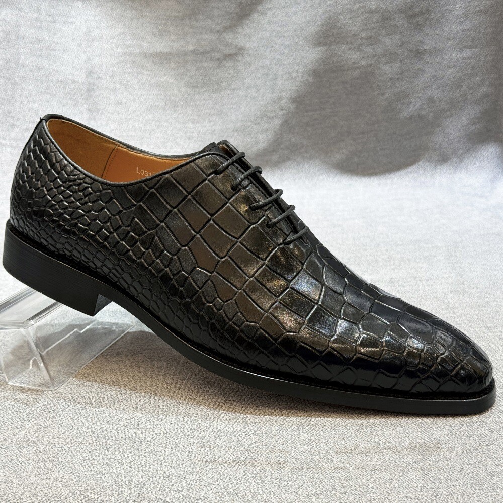 Men’s Business Alligator Crocodile Pattern Leather Lace Up Shoes Crack Vintage