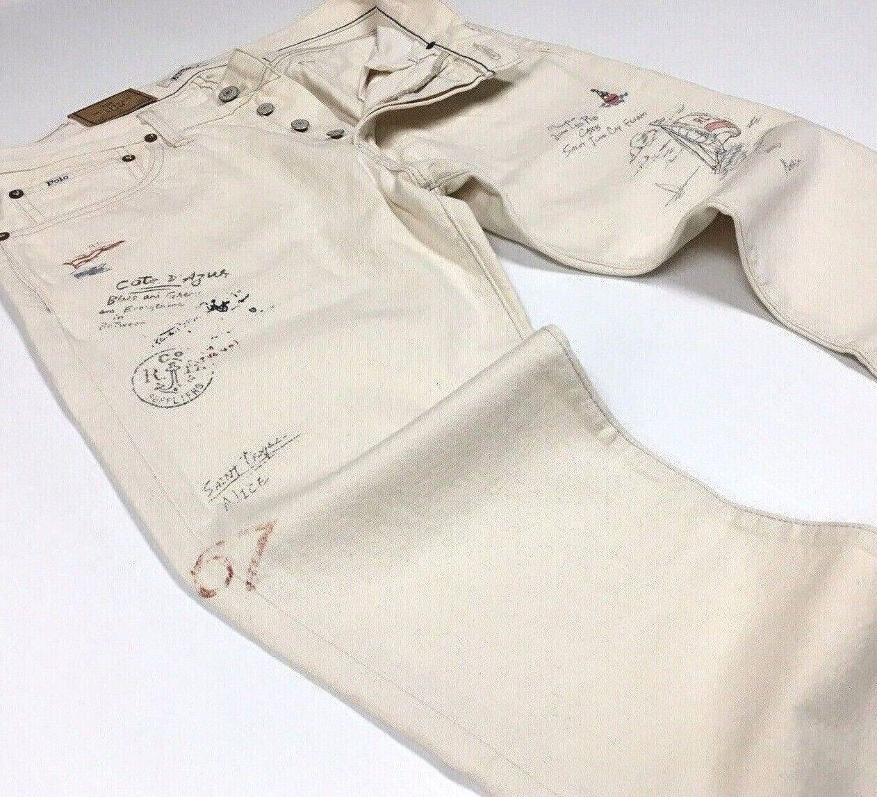 Polo Ralph Lauren Sailing Yacht Artist Artwork Pen Drawing Royal CP93 Slim Jeans