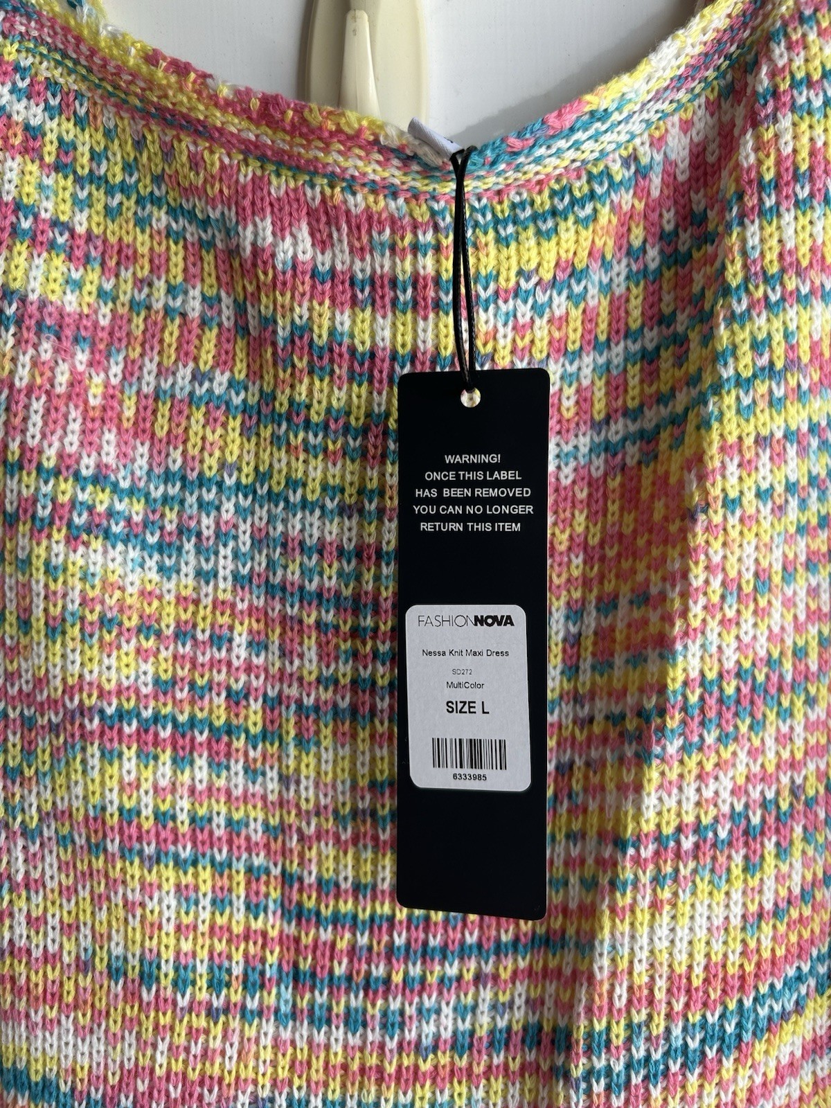 Fashion Nova Multicolor Nessa Knit Acrylic Fringe Maxi Square Neck L SD272