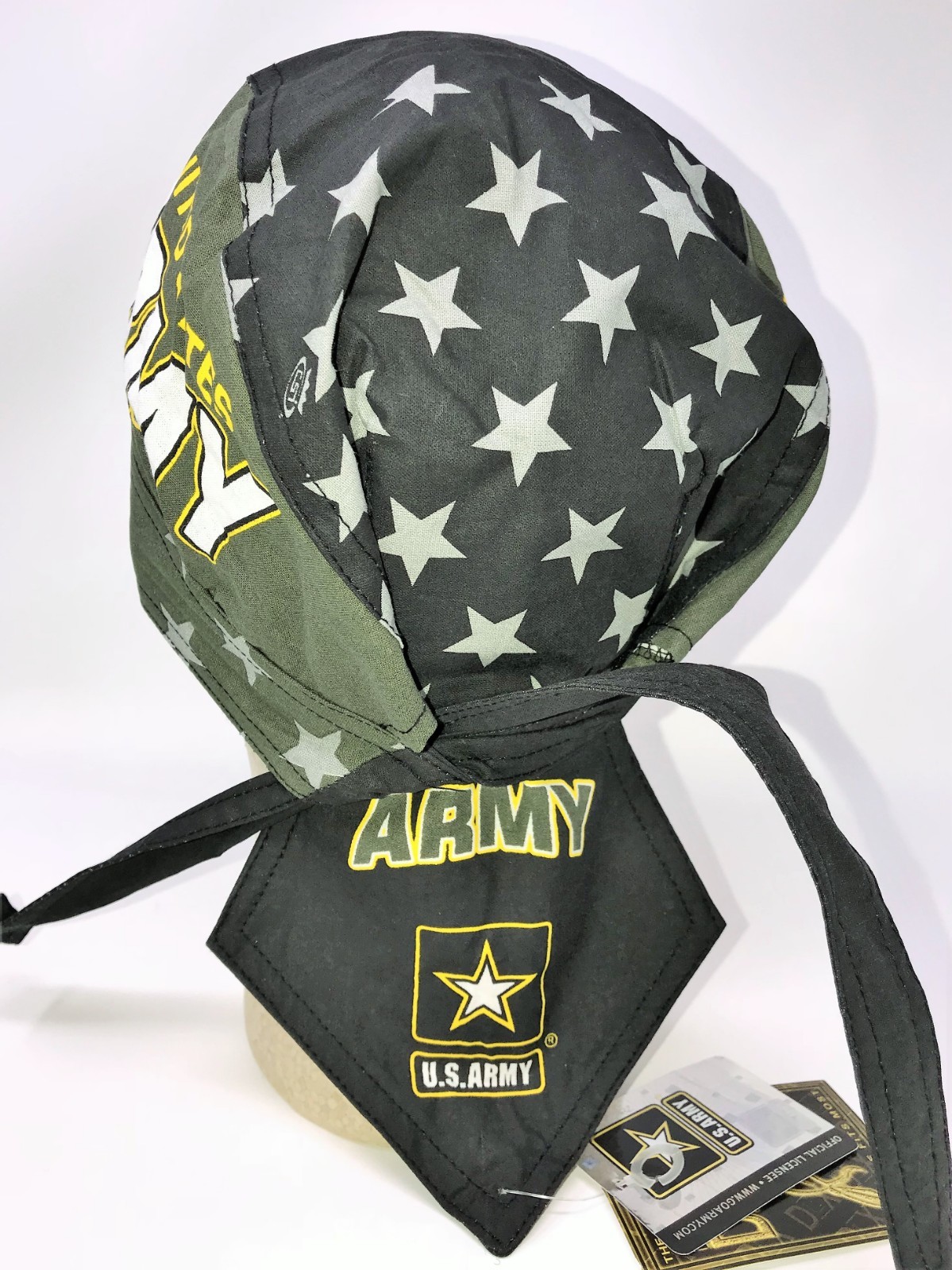 US Army Military Doo Rag Head Wrap Skull Cap Durag Sweatband Combat Stars Black