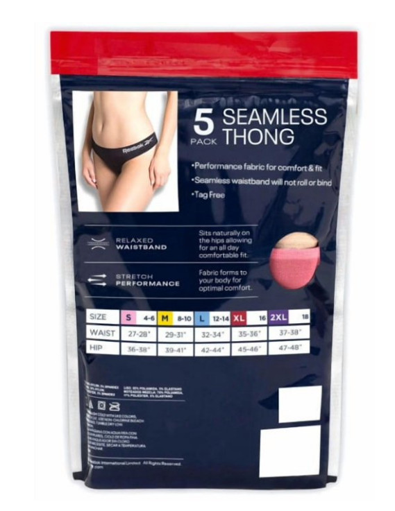 Reebok 5 Pack Seamless Thong Performance Underwear Women’s S (4-6)