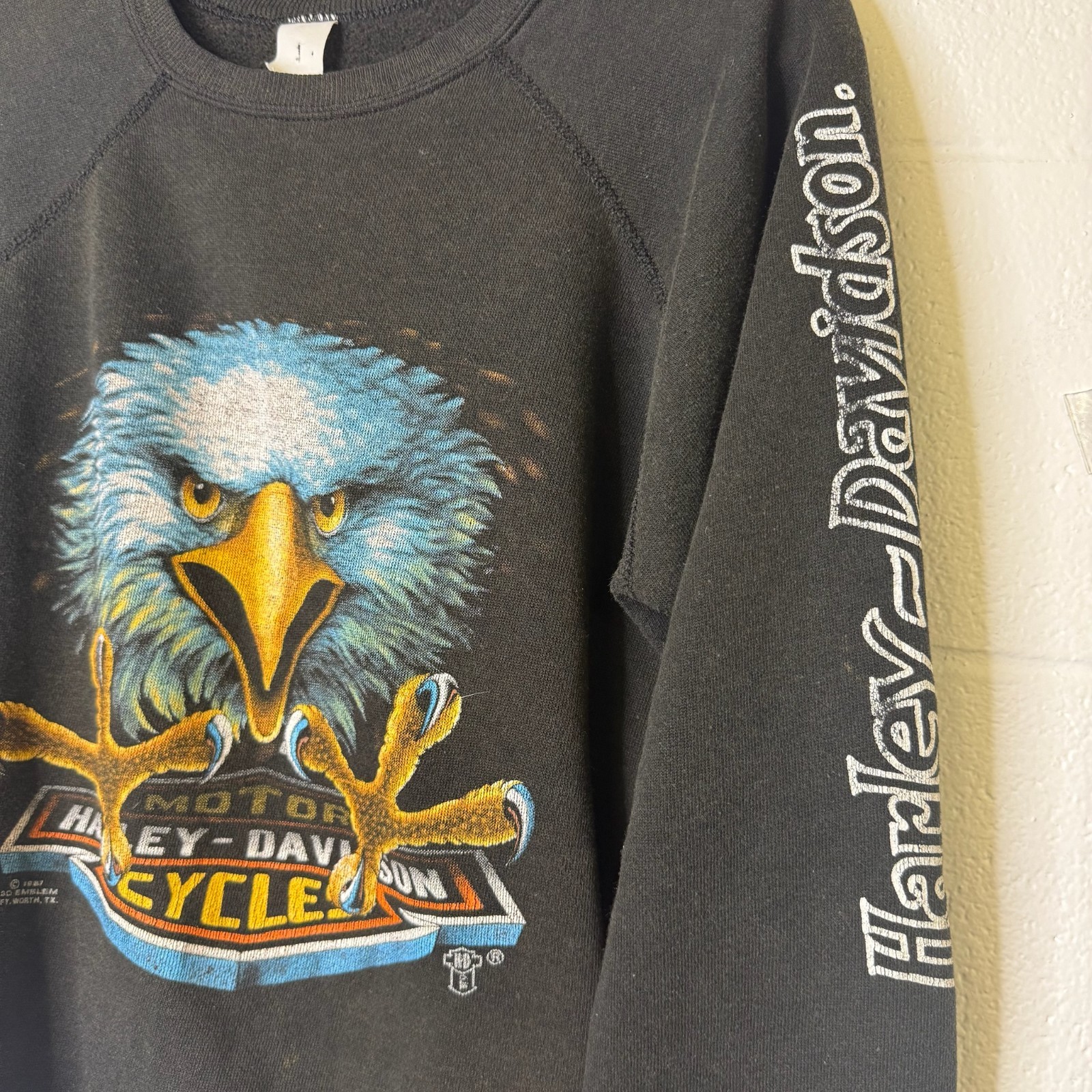 Vintage 1986 3D EMBLEM Crewneck Sweatshirt Eagle Biker Motorcycle Black 80s 90s