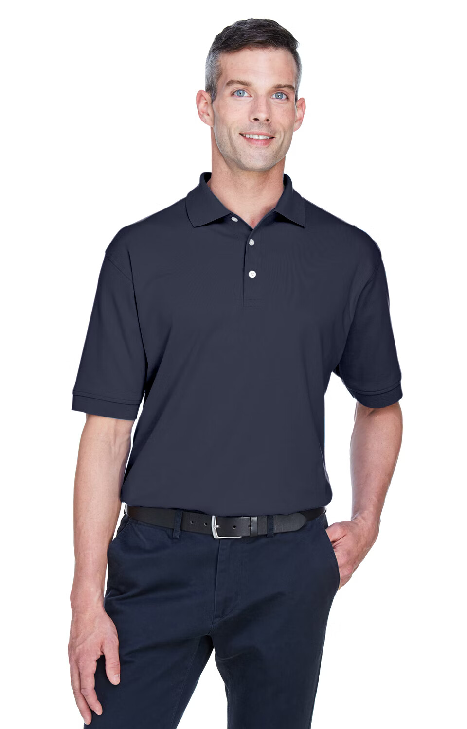 Devon & Jones Men’s Solid Color Interlock Polo White or Navy D140S Sizes 2XL-4XL