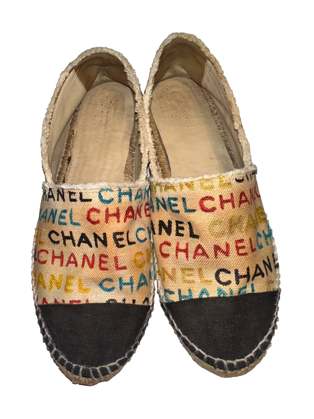 Chanel Espadrilles Logo Graffiti Multicolored Flats Size 42