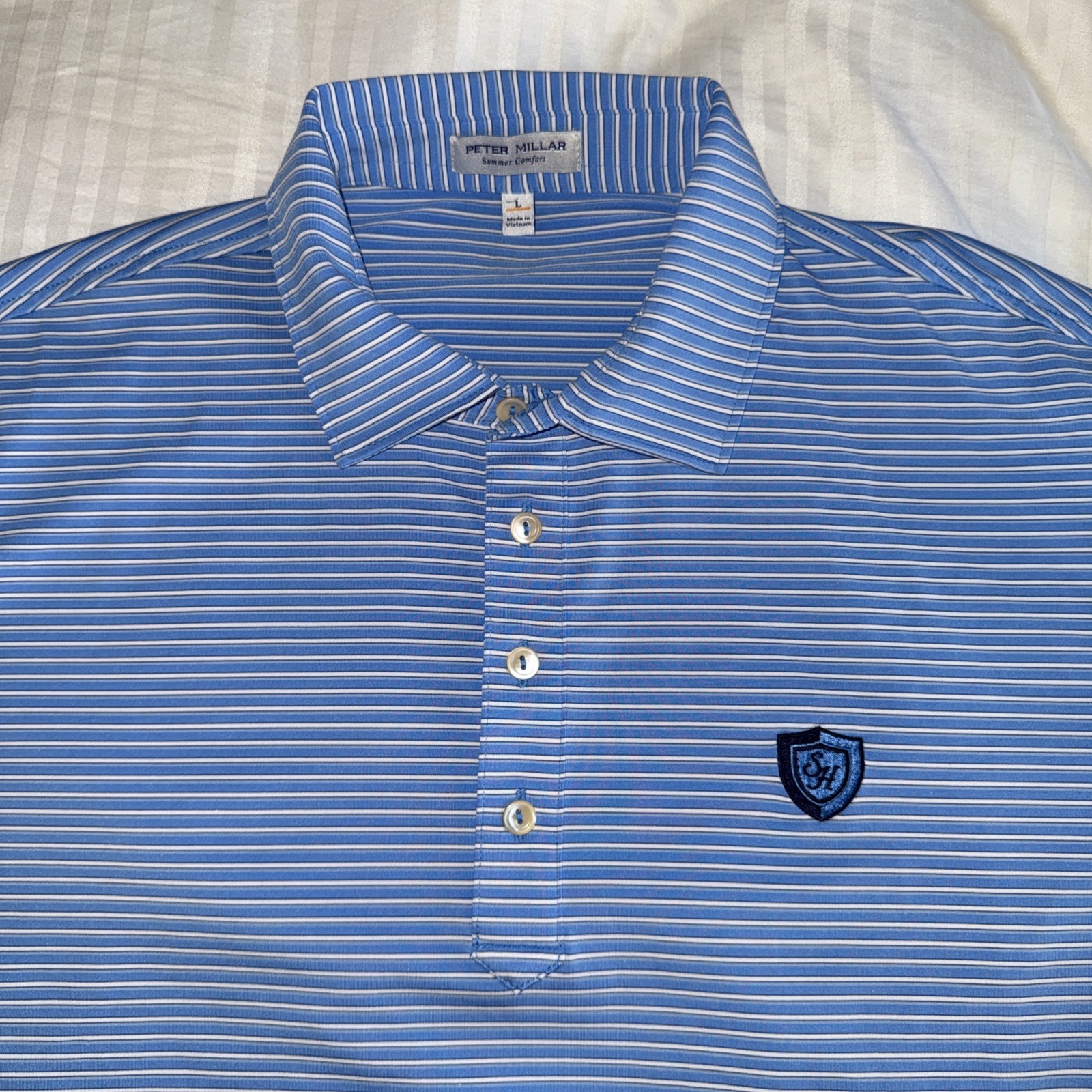 Peter Millar/Polo Shirt/Blue/Summer Comfort/Striped Golf Polo/ Men Size L
