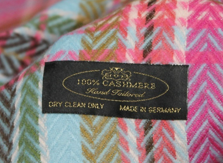 100% Cashmere Plaid Scarf Made In Germany Pink Blue Brown Fringe 70×12