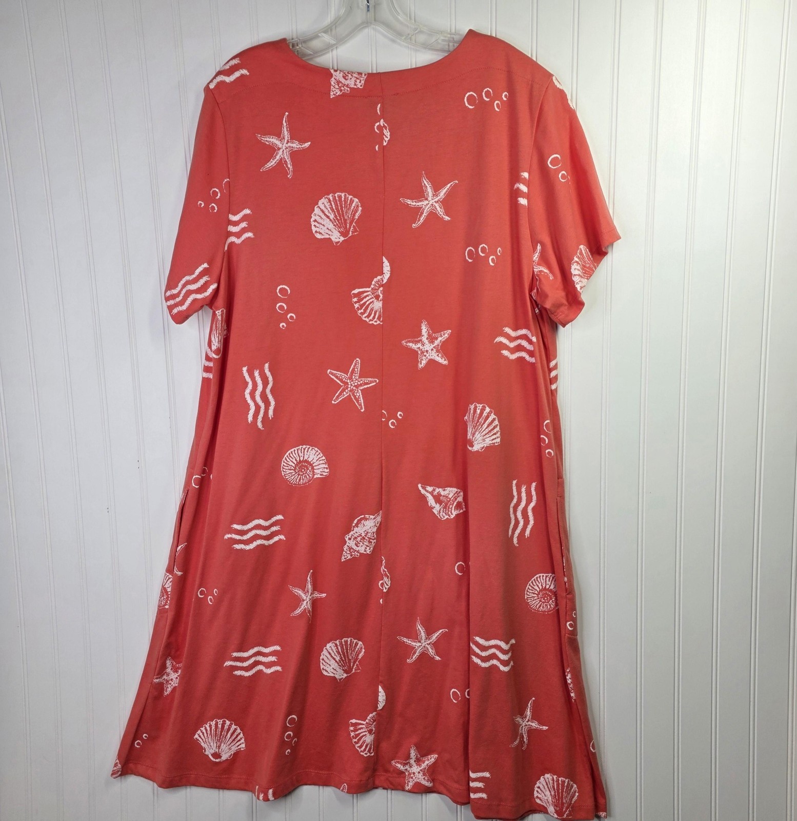 Beach T Shirt Dress Womens XL Orange Seashell Starfish Swing Midi Nautical Links