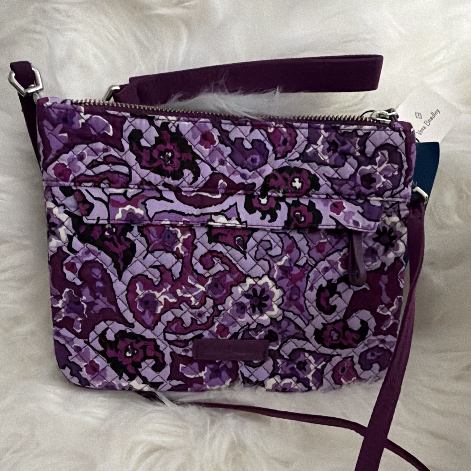 Vera Bradley RFID Floral Purple Zip Crossbody Bag, Detachable Strap