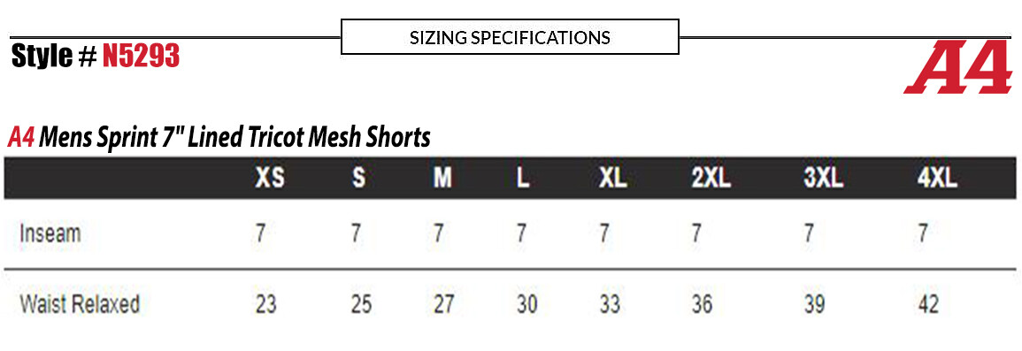 A4 Mens 100% Polyester Performance Sprint 7″ Lined Tricot Mesh Shorts N5293