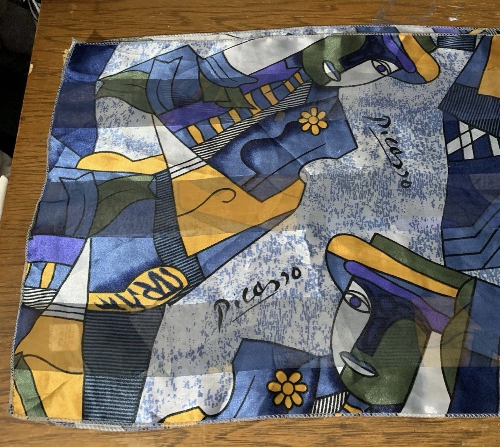 13.5″x60″ Picasso BLUE MULTICOLOR POLYESTER HANDROLLED SCARF SHAWL WRAP