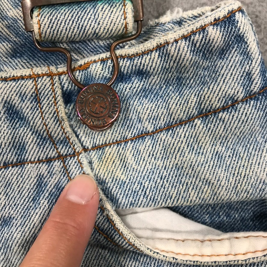 VTG 90s Shorts Overalls Womens Small Blue Denim Light Wash Shortalls Suspenders