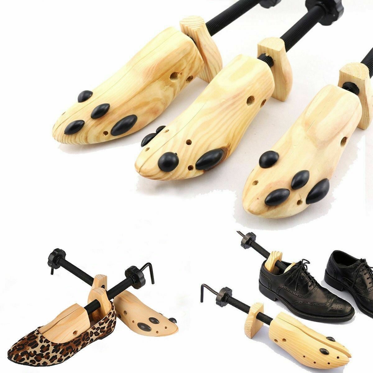 ✅ 2025 One Pair 2-way Wooden Adjustable Shoe Stretcher for Men Women Size 9-13