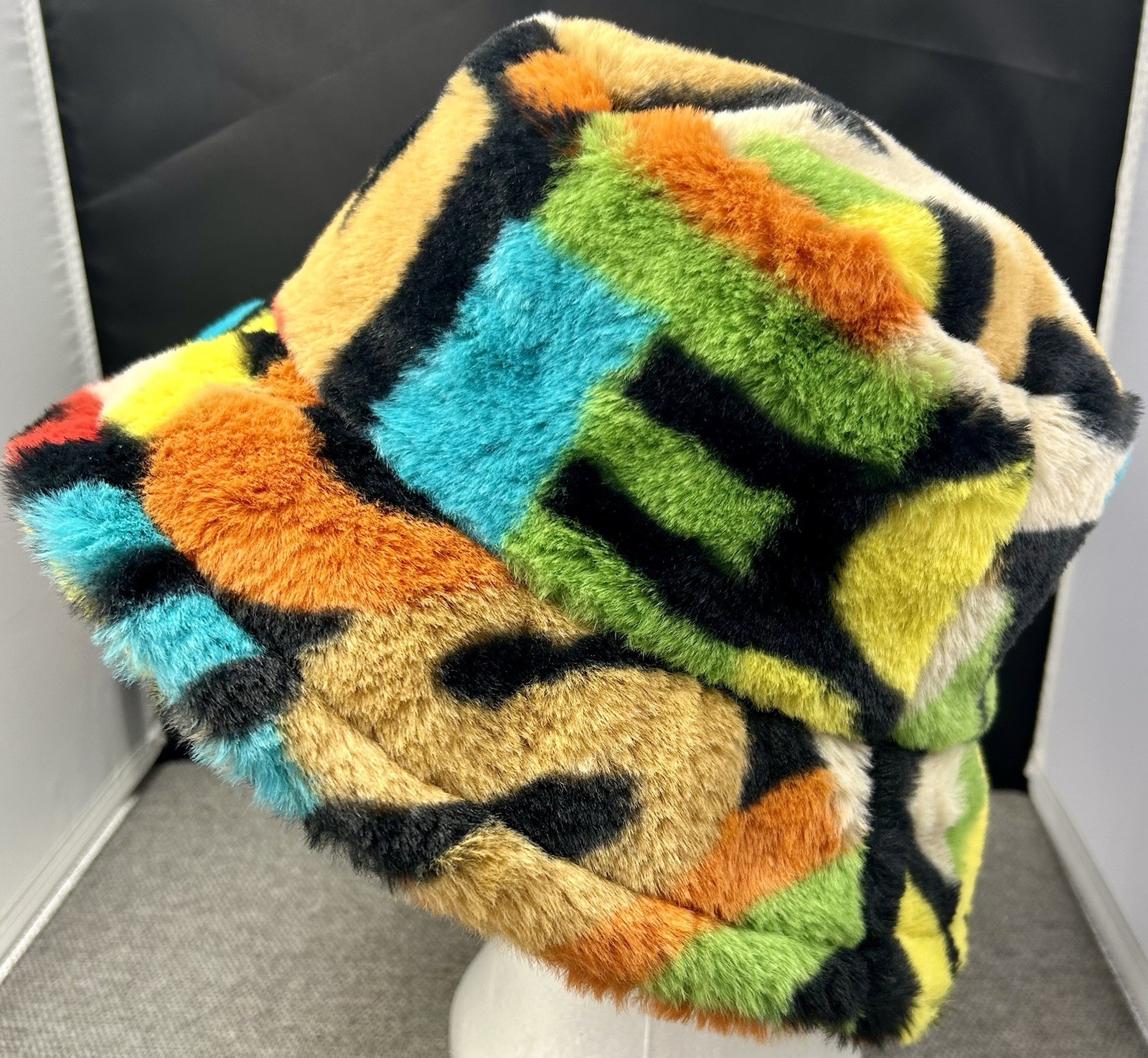 Purfanree Letter Print Faux Fur Bucket Hat Fuzzy Fluffy Winter Fisherman Cap