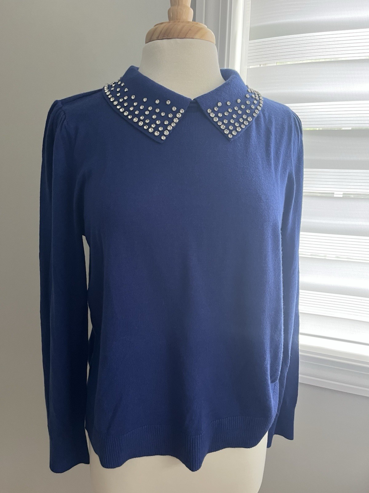 LOFT Royal Blue Rhinestone Embellished Peter Pan Collar Sweater Large