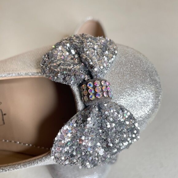 KidExpress Silver Glitter Bow Ballet Flats Girls Size EU 31