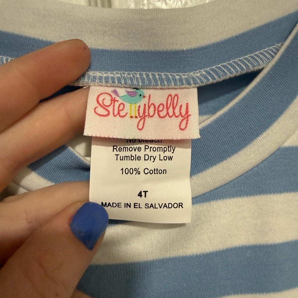“Luke” Monogrammed NEW 4T Peter Pan Disney Stripe Short Sleeve Shirt Blue White