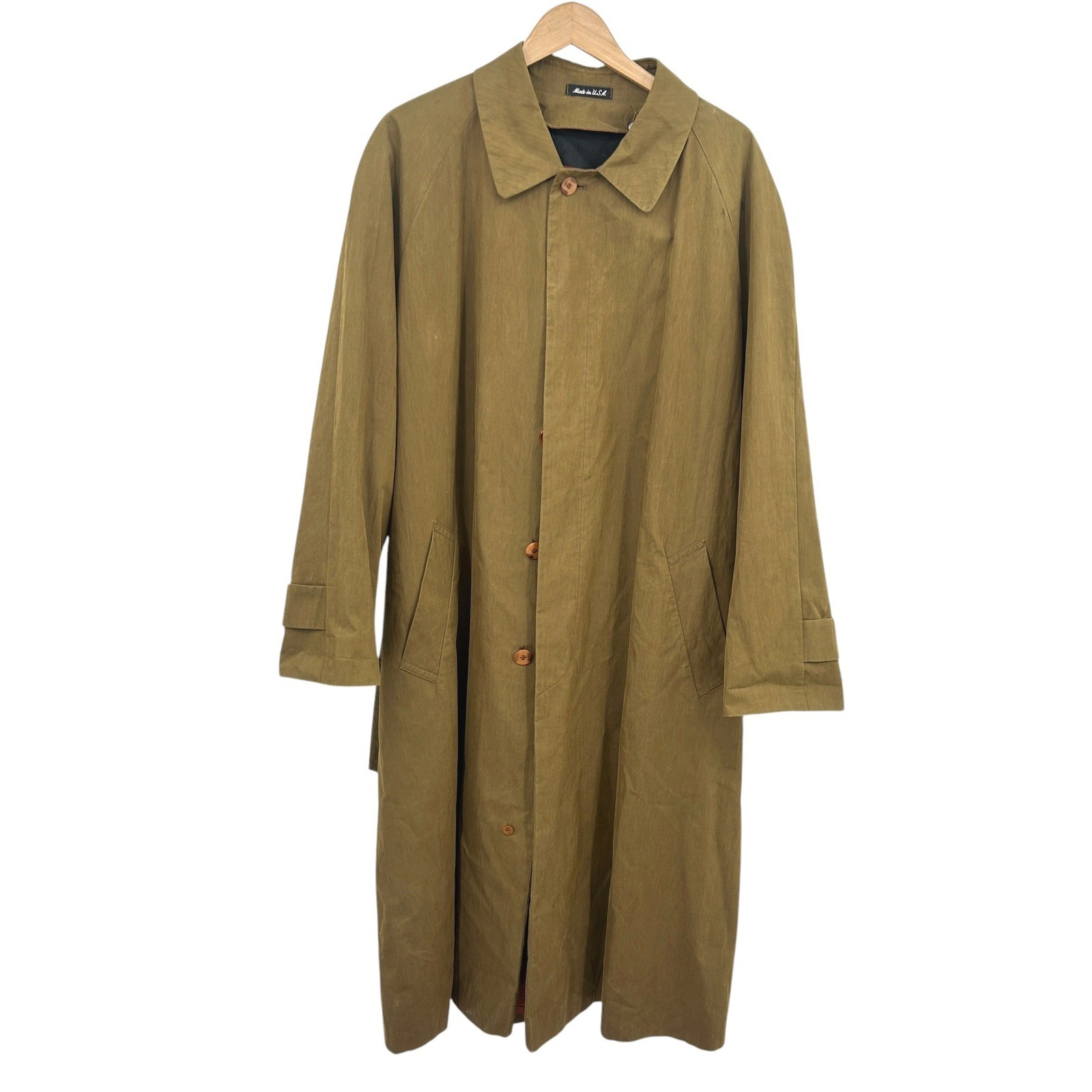 Vintage Olive Trench Coat Wool Lined Tie Back Minimalist Academia Long Old Money