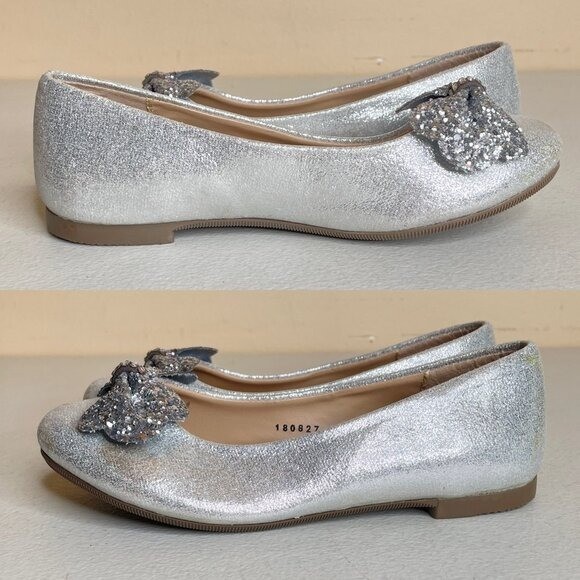 KidExpress Silver Glitter Bow Ballet Flats Girls Size EU 31