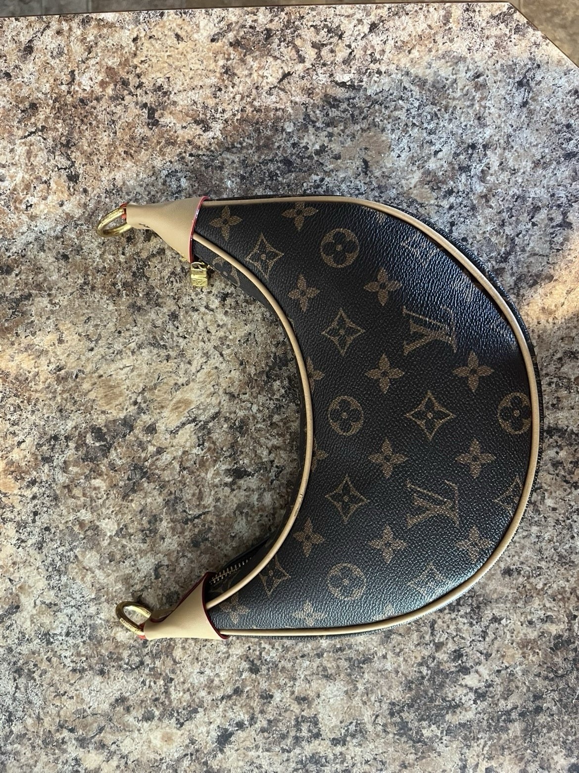 Louis Vuitton Monogram Crescent Crossbody Bag Brown Zip Gold Hardware