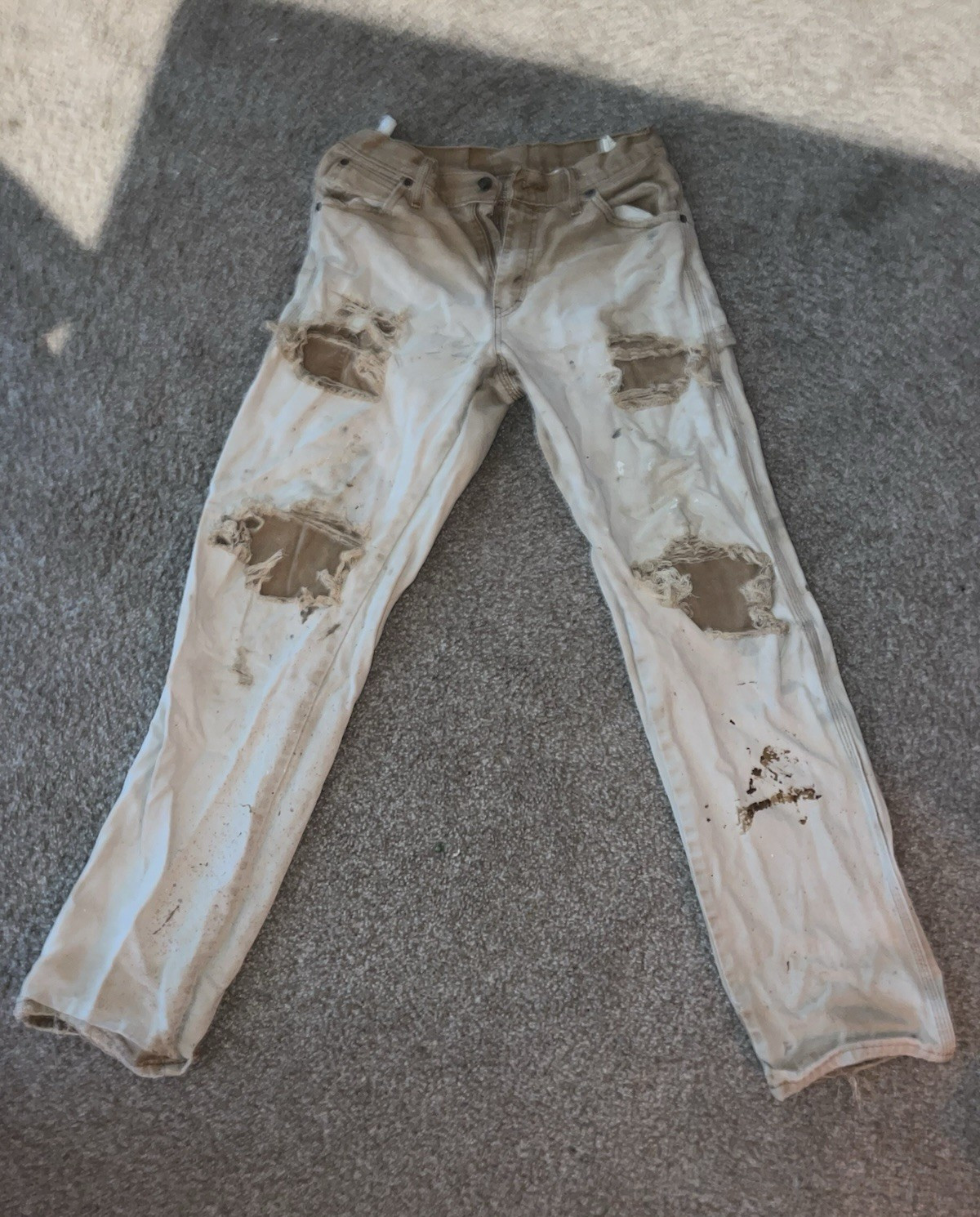Distressed Dickies Men’s Beige Canvas Workwear Pants Straight Leg 30×34