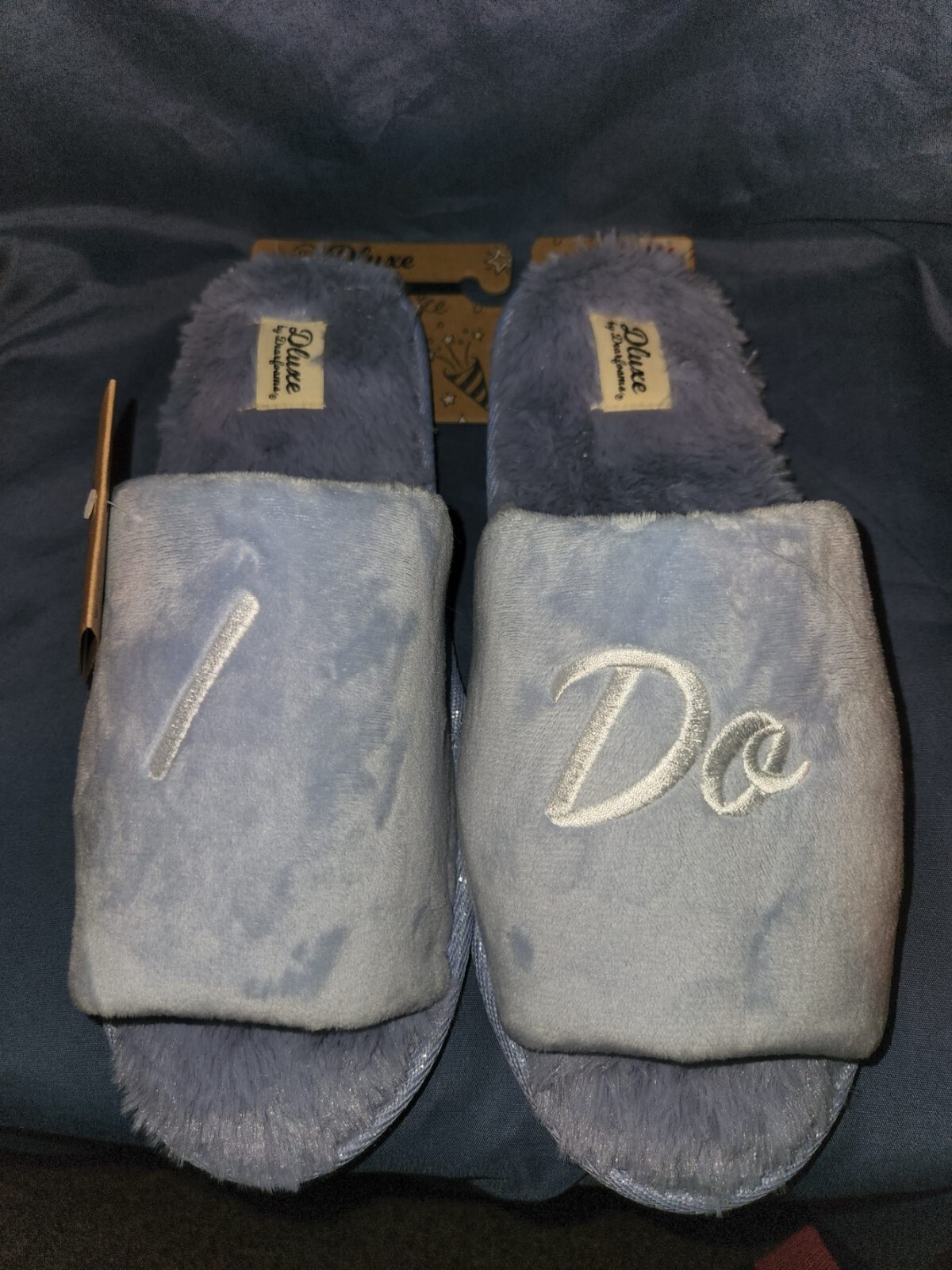 Dluxe by Dearfoams Women’s Blue “I Do” Slippers Size XL 11-12 US Bride Wedding