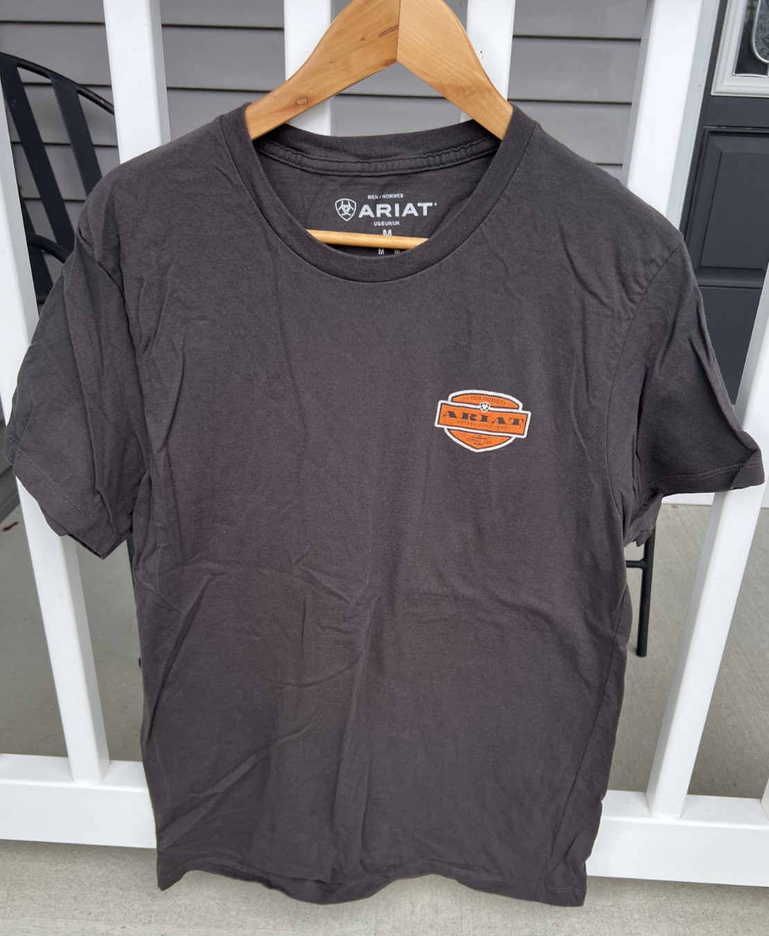 Ariat TShirt Mens Medium Charcoal Grey Orange True American Cotton Tee Patriotic