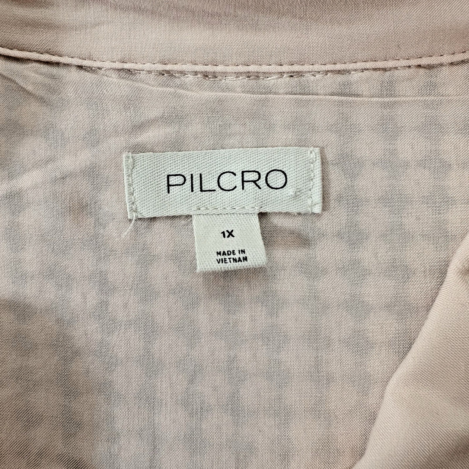 Pilcro Anthropologie Sequin Mesh Shirt 1X Blush Sheer Button Front Plus Size