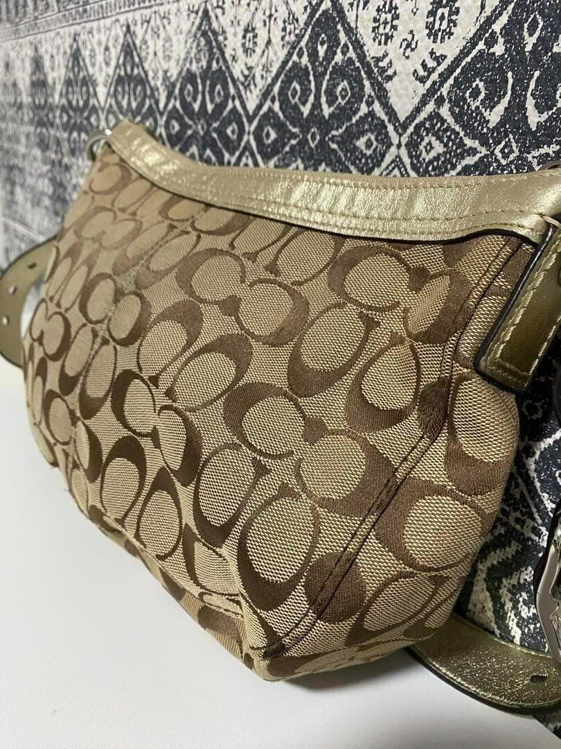 COACH Signature Monogram Canvas Leather Crossbody Shoulder Bag Brown 31cm W Auth