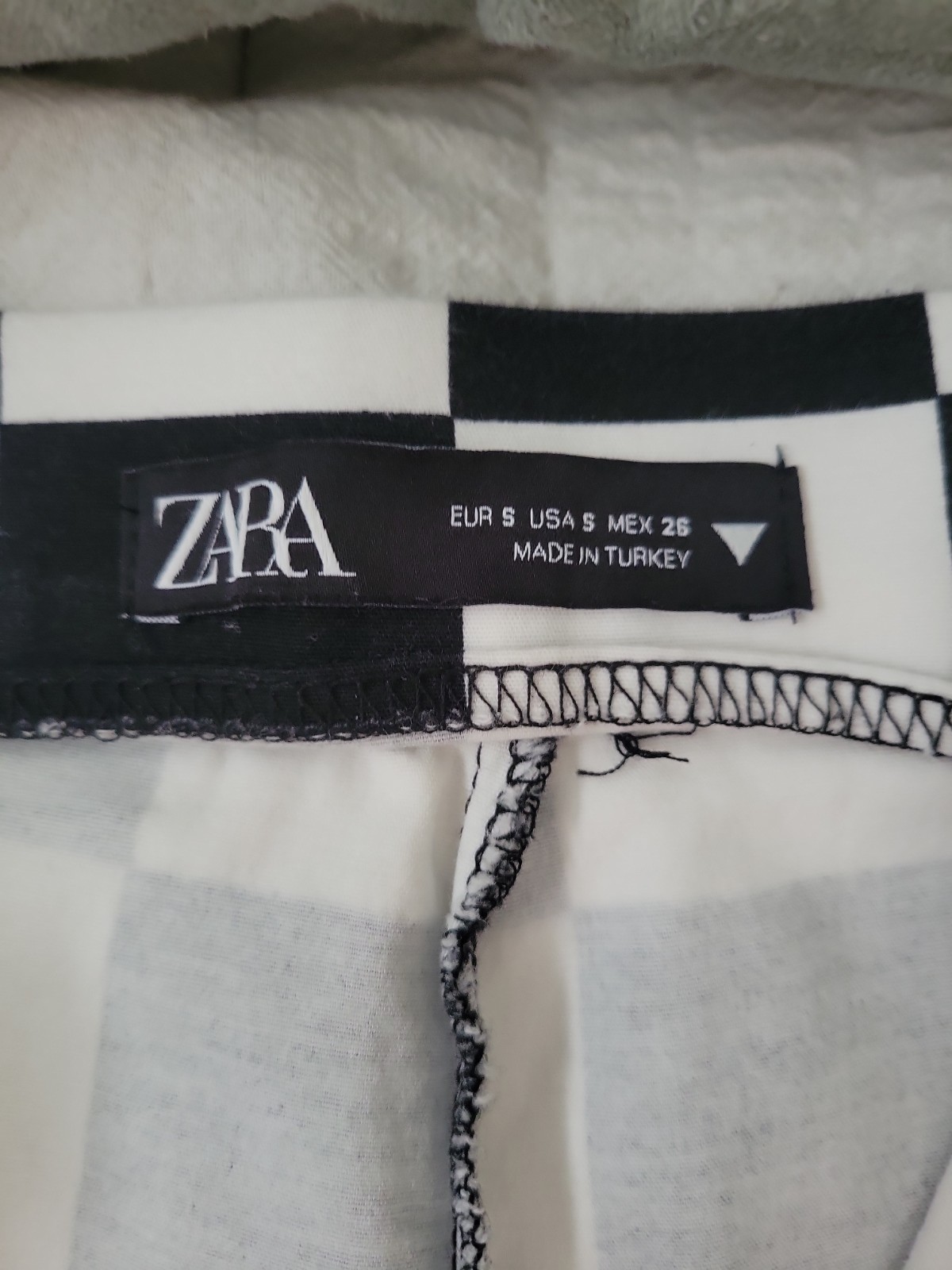 NEW Zara Checkered Pants Black White Large Block Ankle Cropped Straight Leg 5
