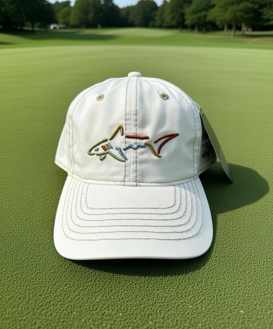 Greg Norman Beige w/ Tan Stitching Embroidered Shark Logo Golf Hat Cap – New!