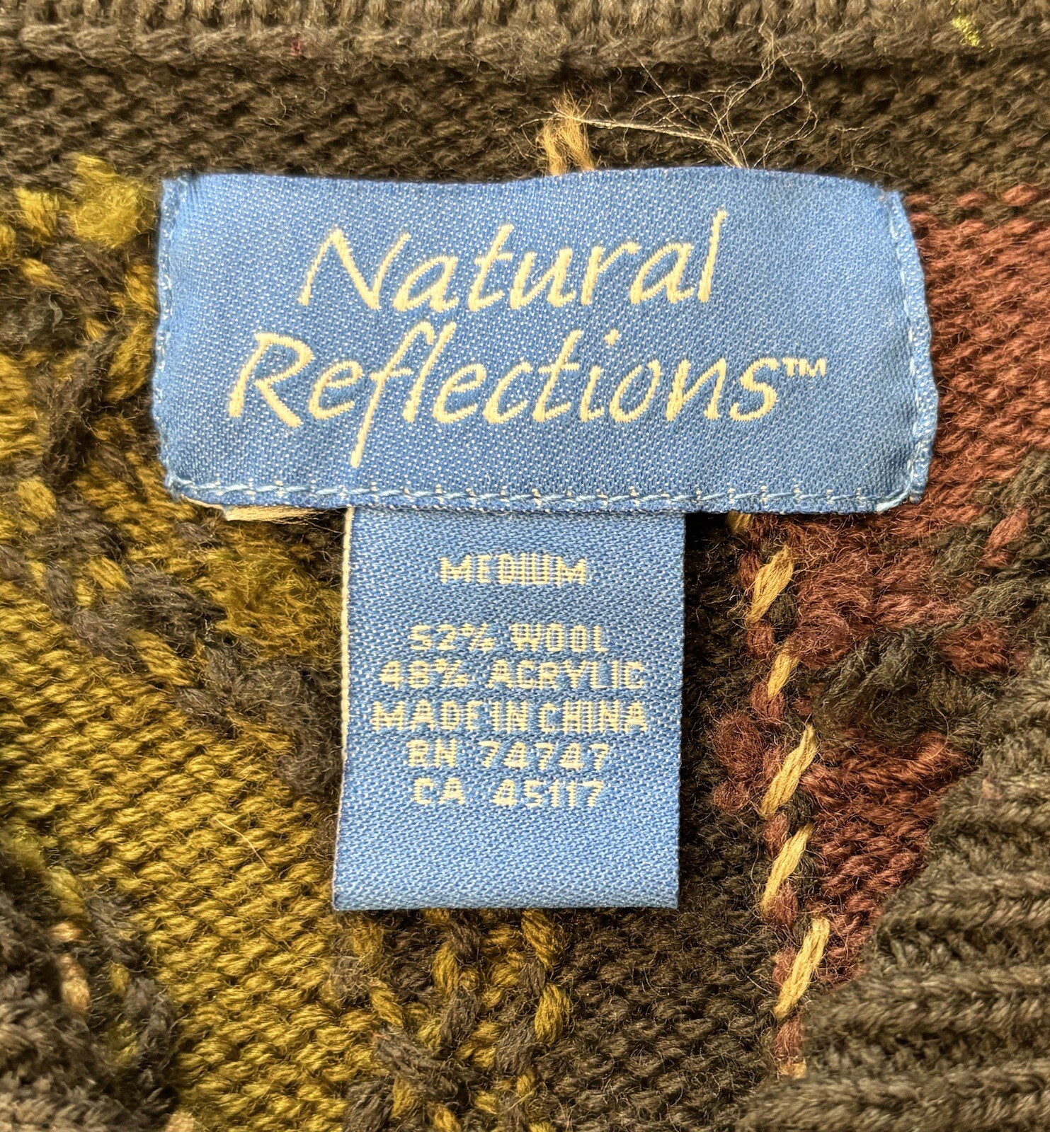 NATURAL REFLECTIONS (VTG) Wool Blend Sweater Vest Med Full Zip Cabincore Nature