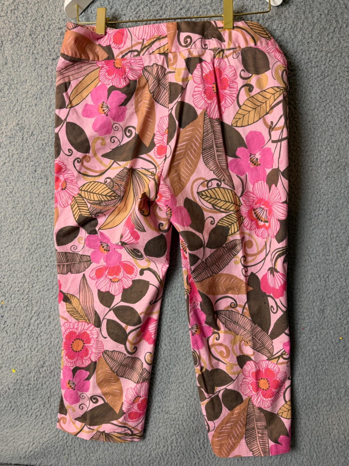 Sigrid Olsen Pants Womens Petite 10 Pink Floral Pop Art Boho Print