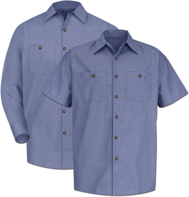 Red Kap Work Shirt Poplin Geometric Microcheck 2 Pocket Men’s Industrial Uniform