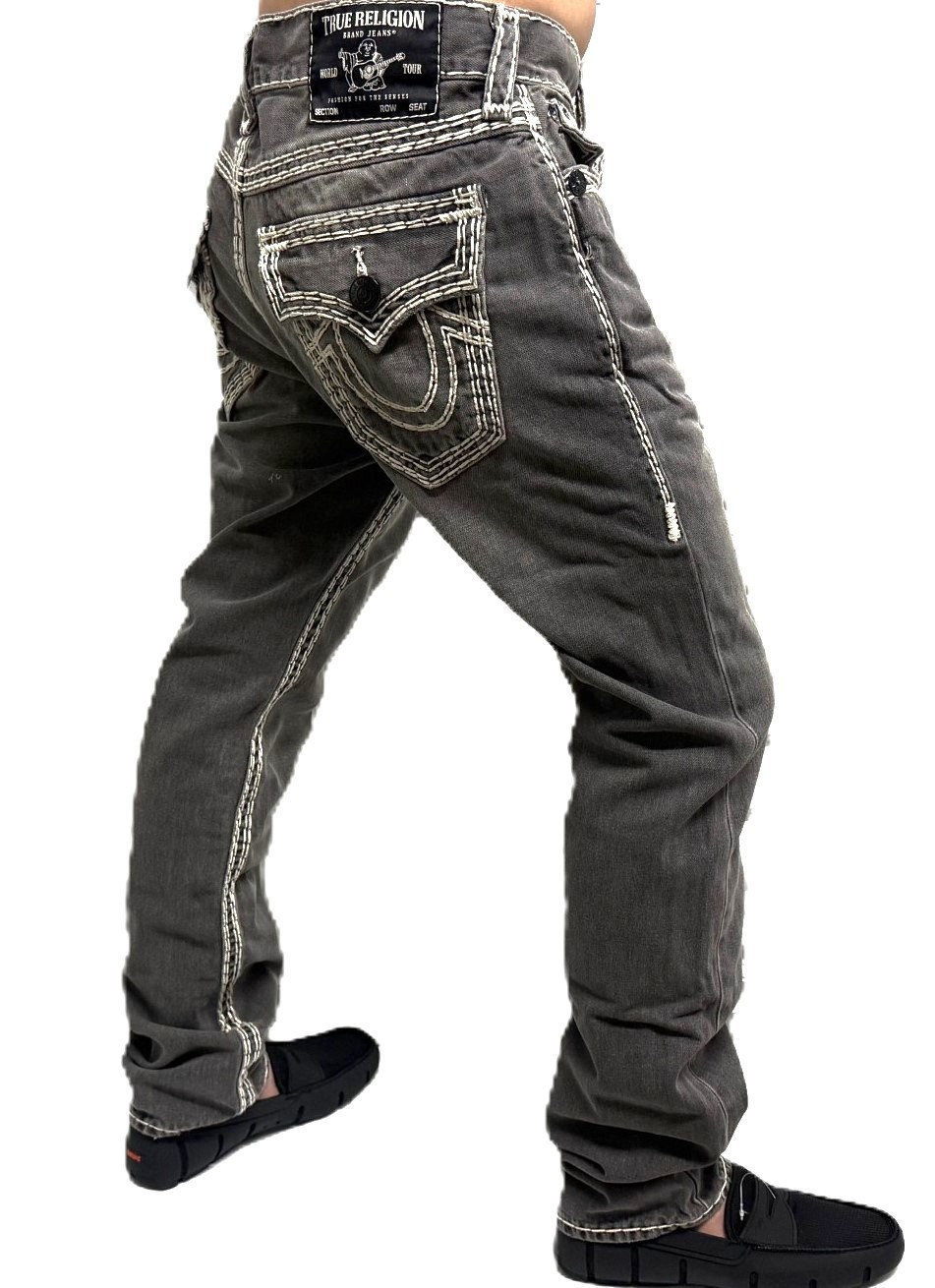 True Religion Men’s Rocco Chalk Grey Wash Super QT Relaxed Skinny Jeans – 109174