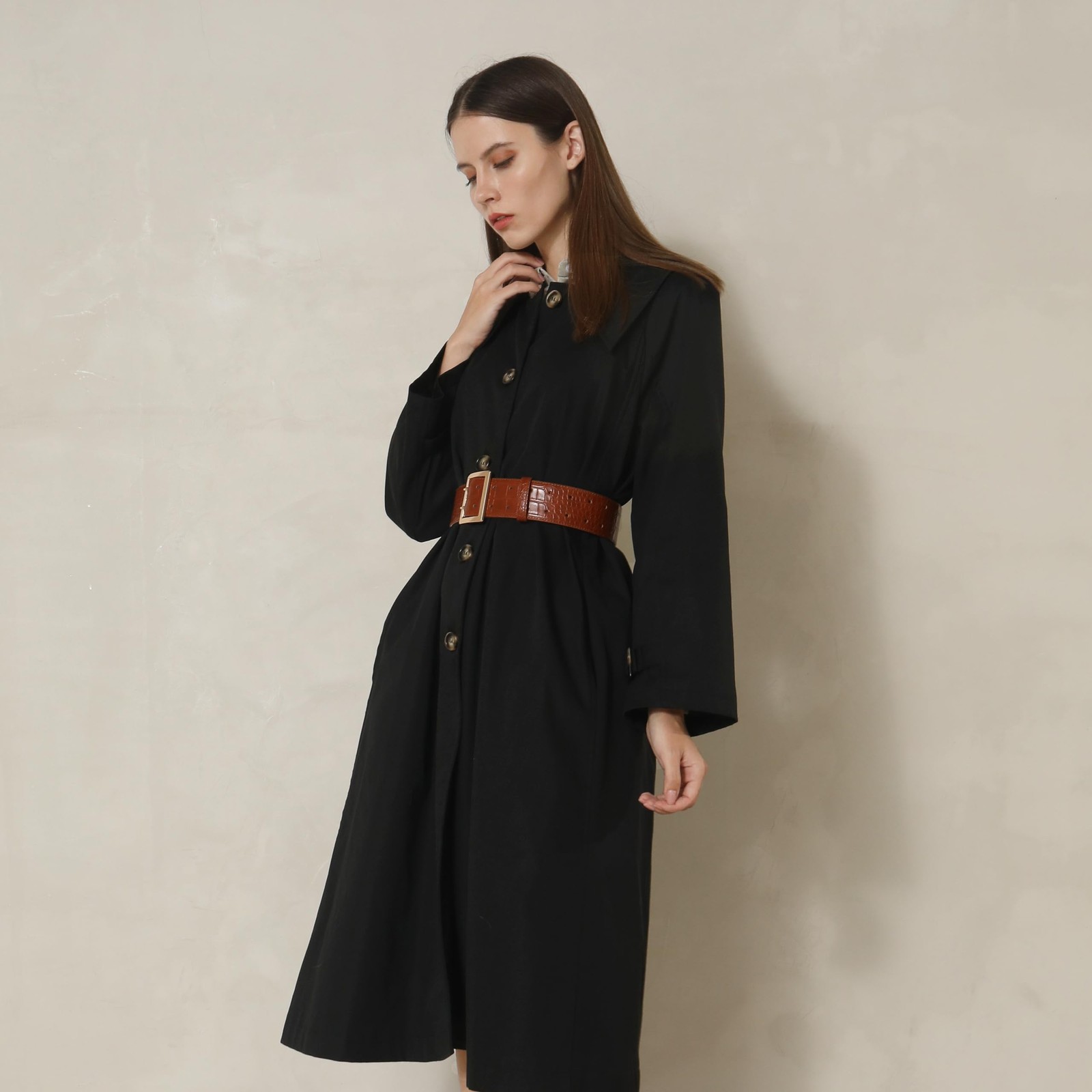 Wide Belts for Women Leather Wide Belts Fashion Thick Black Belt With Gold