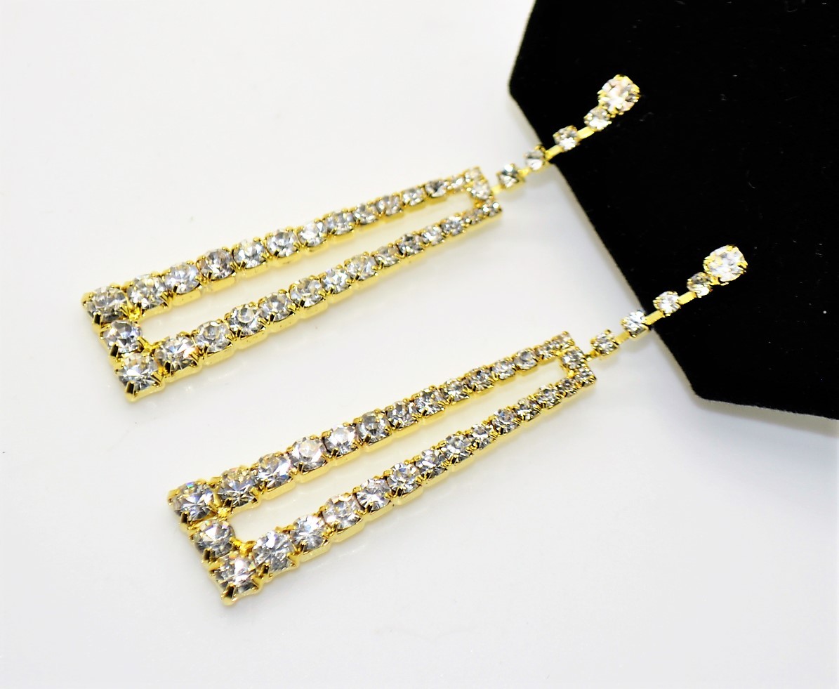 C321 SIMPLY UNIQUE DESIGN GOLD CLEAR COLOR WEDDING PARTY FASHION DROP EARRING