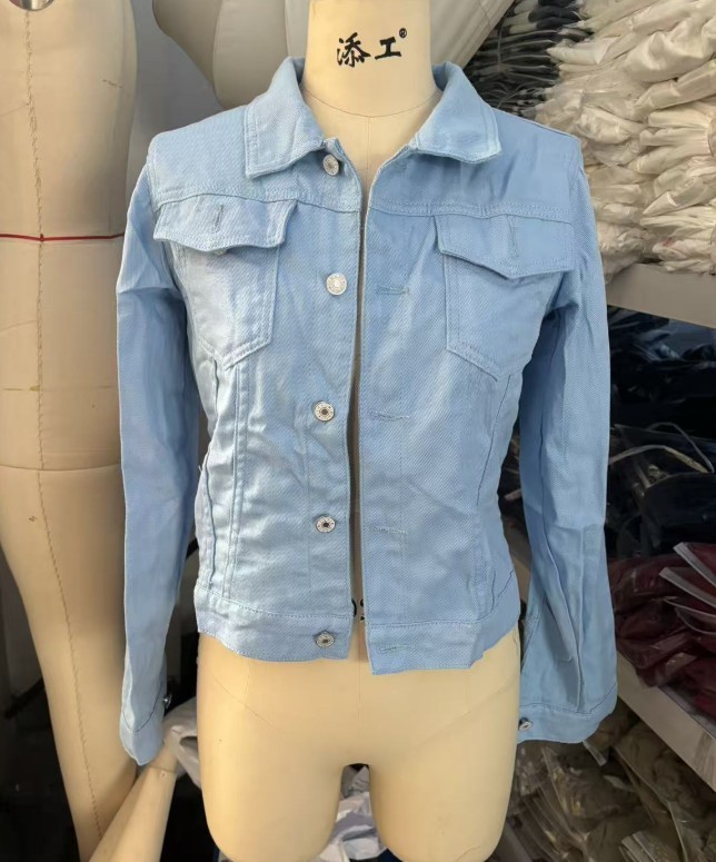 Women Casual Denim Jacket Lapel Pocket Single Breasted Long Sleeve Loose Outerwe