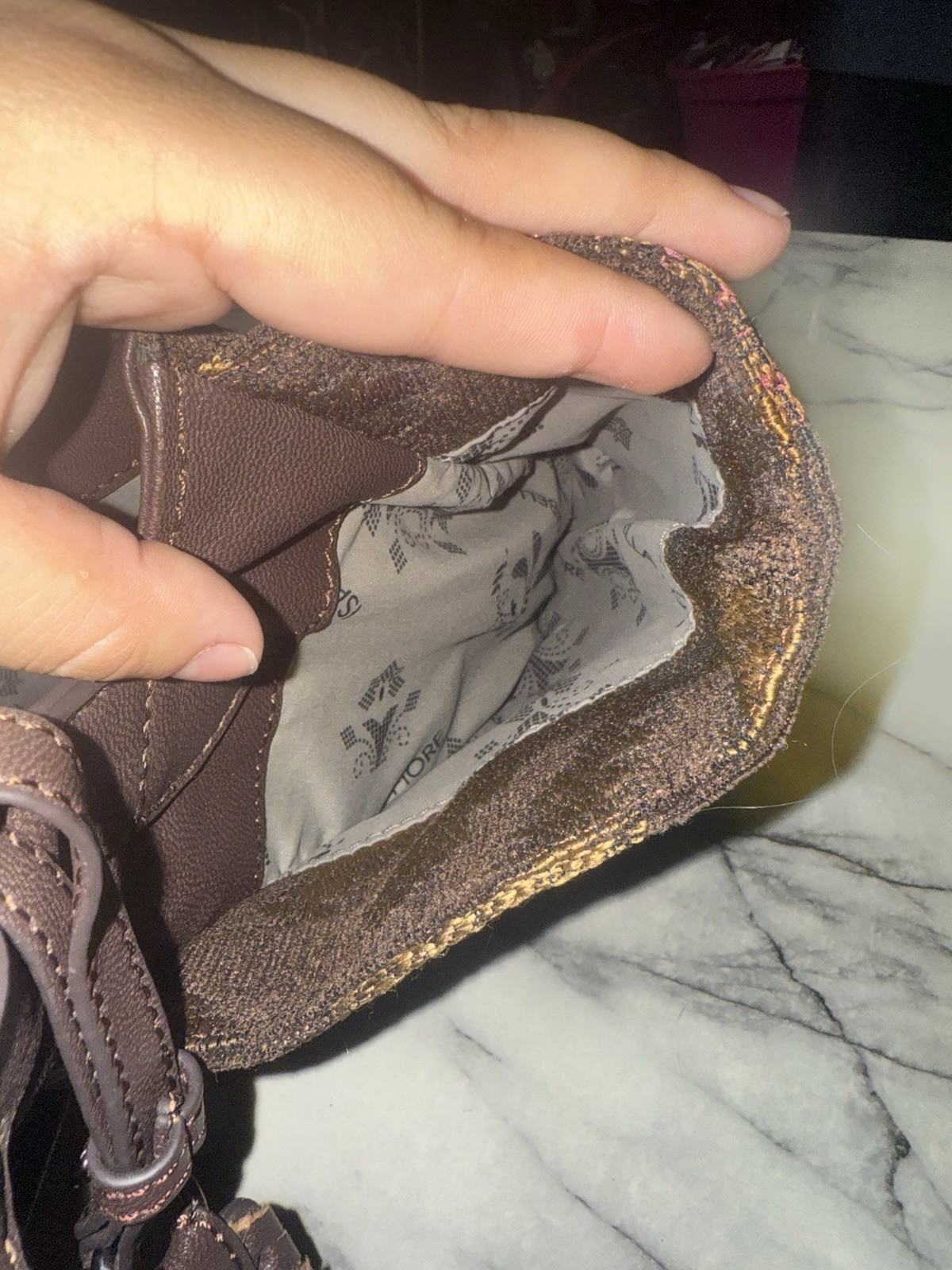 Isabella Fiore Brown Floral Shoulder Bag Zip/Magnetic, Pockets, Silver Hardware