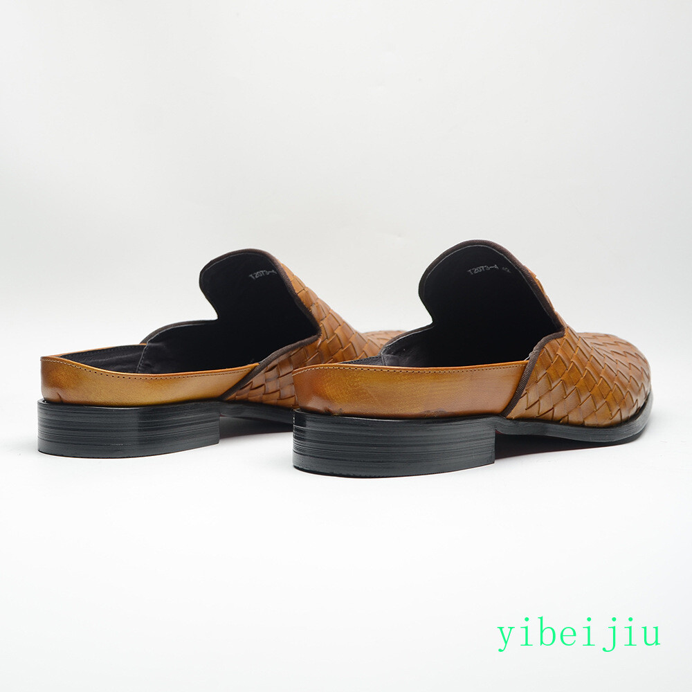 2026 Mens Real Leather Weave Woven Slipper Dress Slide Shoes Slip On Sandals Man