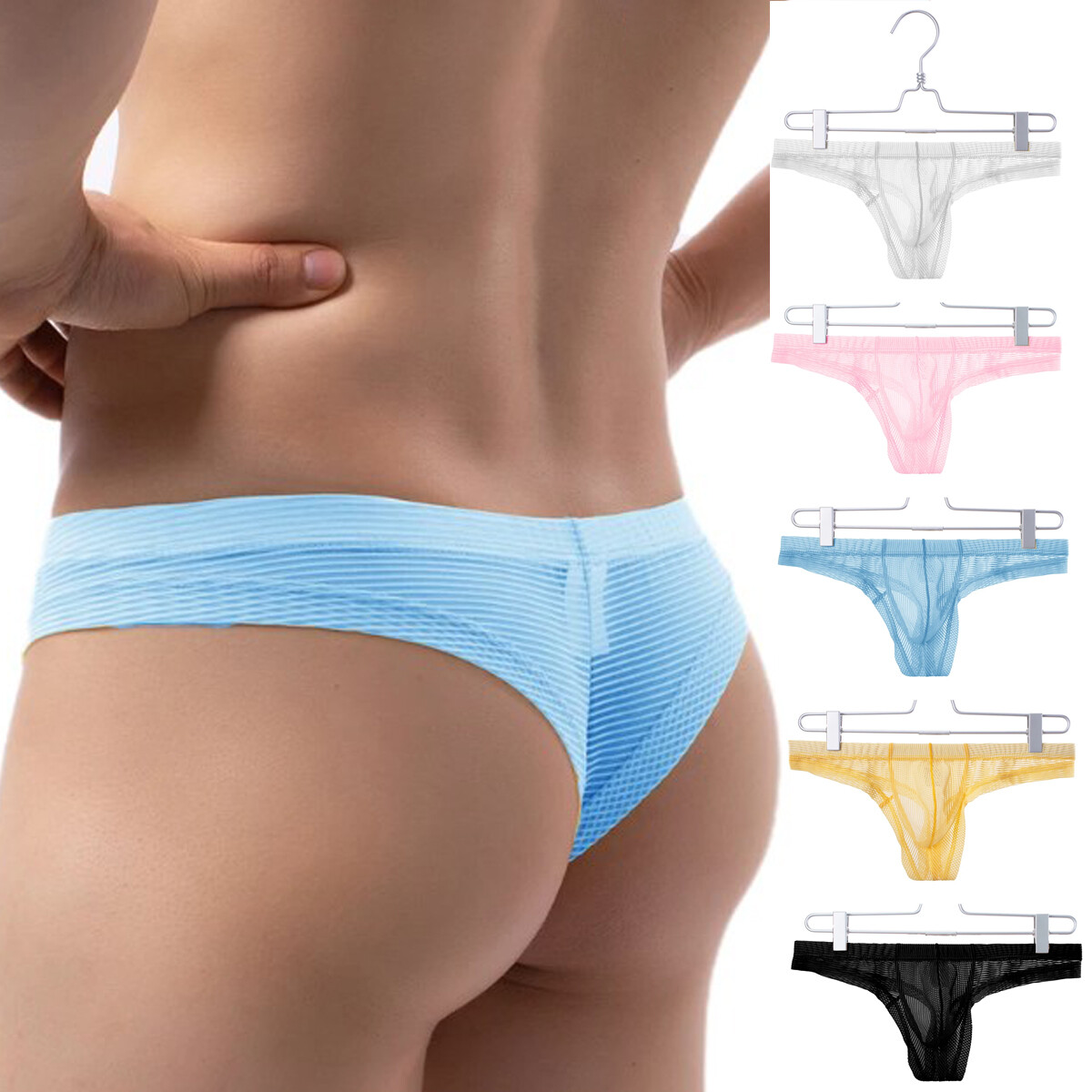 Men’s Sexy Underwear See Through G Strings Thong Briefs Pouch Underpants T-back