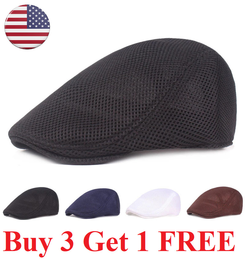 Duck Mesh Summer Gatsby Cap Mens Ivy Hat Golf Driving Sun Flat Cabbie Newsboy