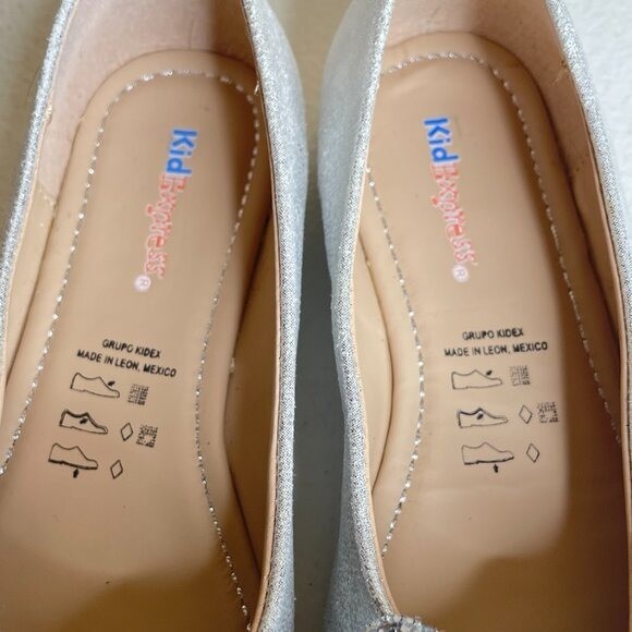 KidExpress Silver Glitter Bow Ballet Flats Girls Size EU 31