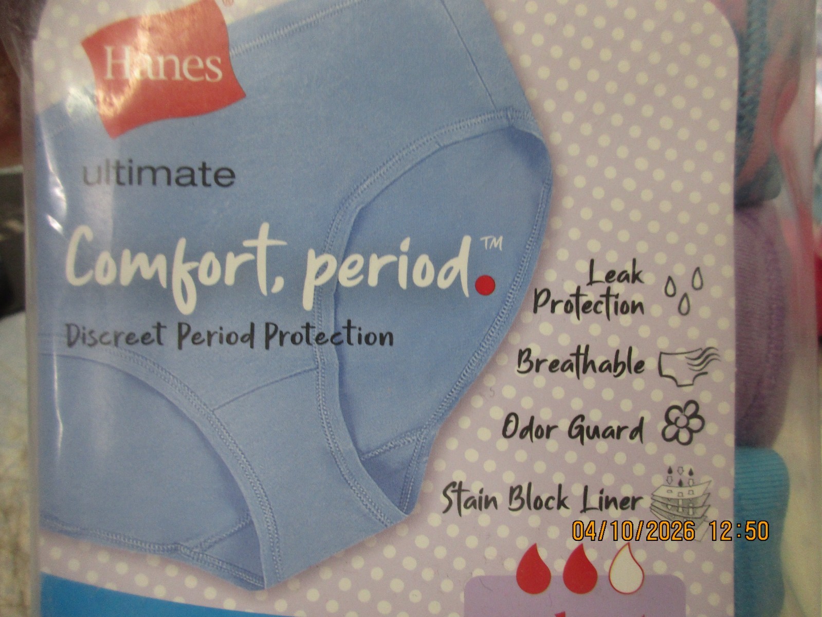 NEW 4 Pack Hanes Comfort Period Moderate Panties Microfiber Hipsters Size 16
