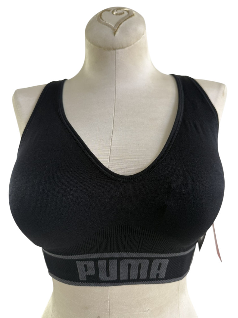 PUMA Sports Bra NEW Padded Seamless Black Women Large Removable Cup Drycell $28