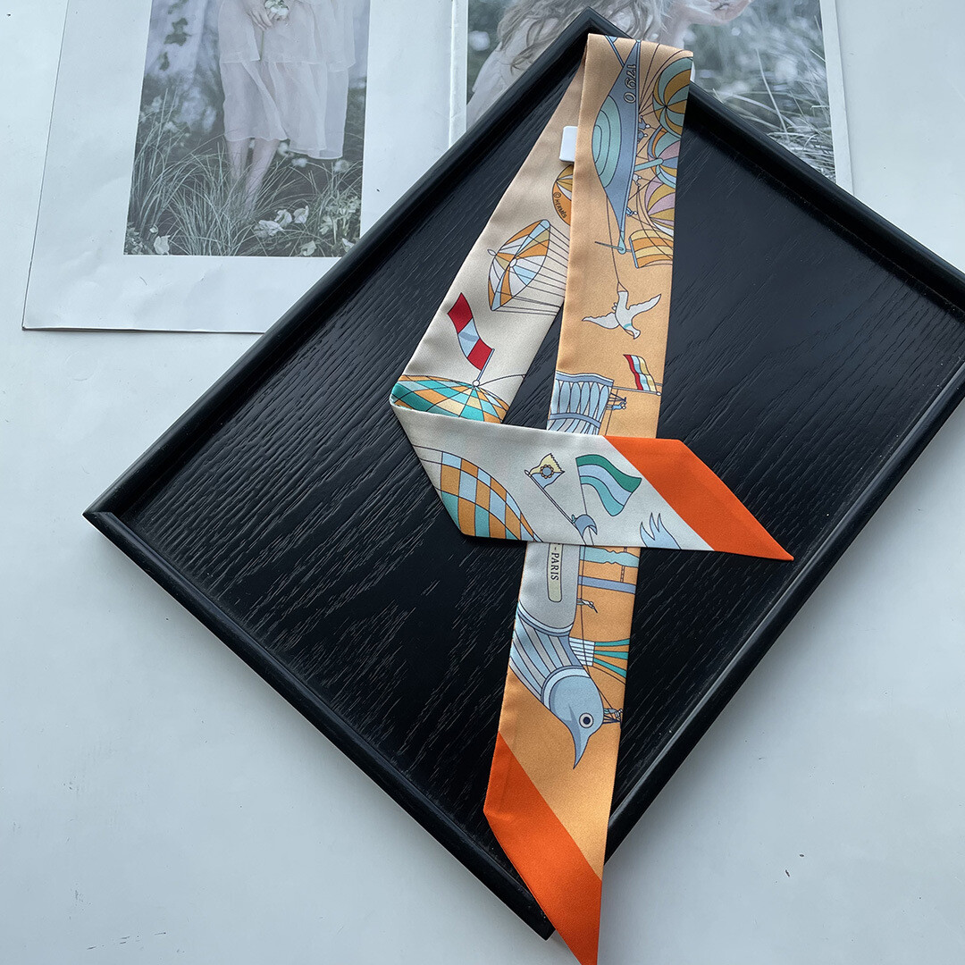 Quality 18 Momme Twill Silk Scarf Ribbon Balloon Print Necktie Headband 33″*2″