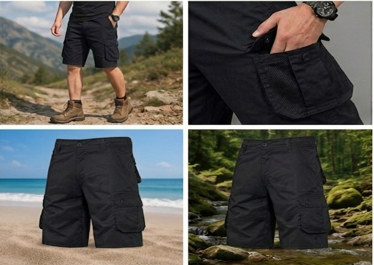 Men’s Tactical Cargo Shorts Black Multi Pocket Outdoor Hiking Casual Work Shorts