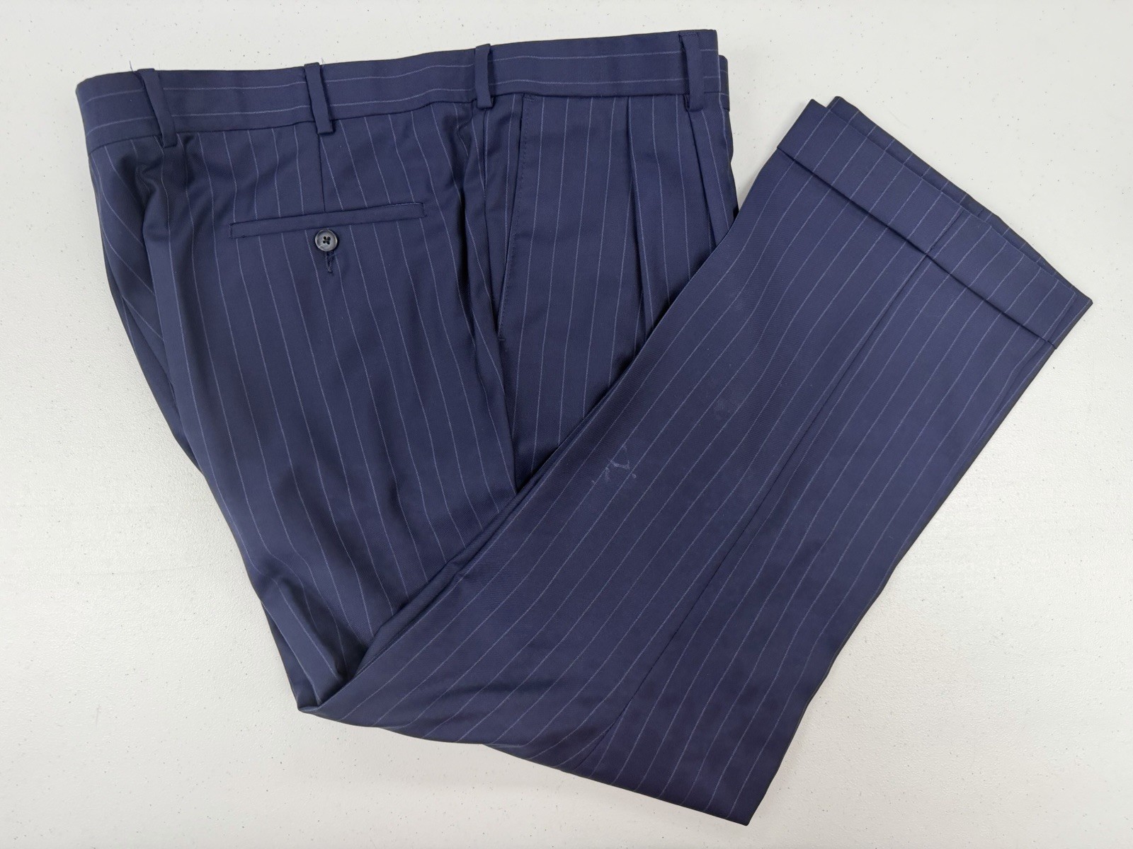 Coppley Canada Men’s Navy Blue Striped Super 110s Wool Suit 48R 42X28 $1,098