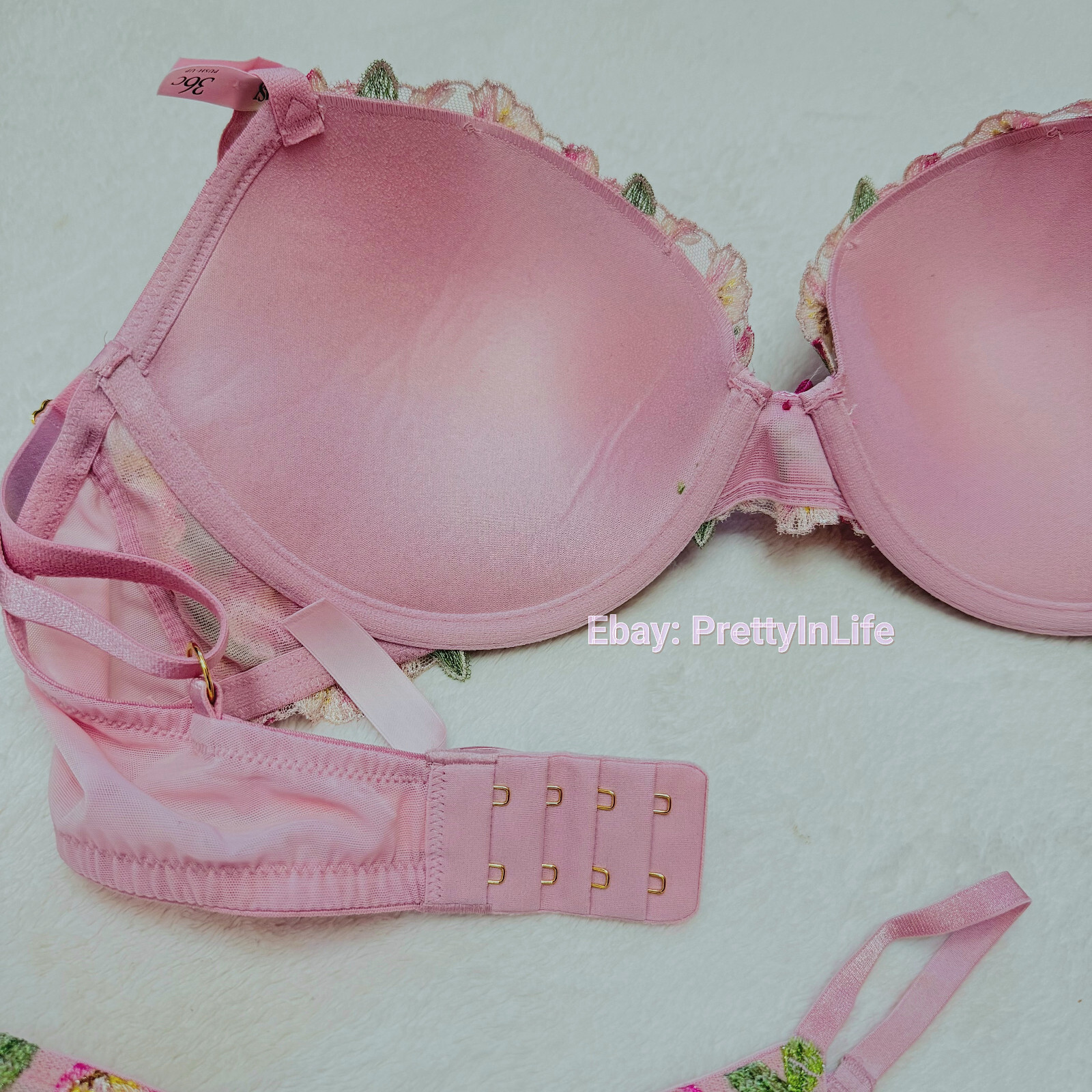 Victoria’s Secret Dream Angels Push Up bra set embroidery Lily floral pink rose